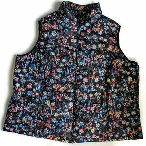 Woman Within Floral Black Puffer Vest 3X